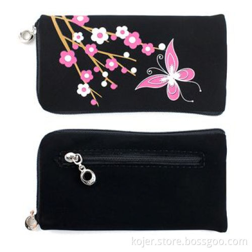 Velvet Zipper Cell Phone Pouches for iPhone with Quality Zipper Slider and Lanyard, Comes in Black
